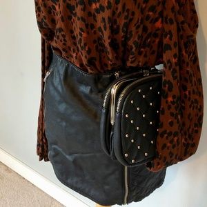 Faux Leather Quilted Zip Up Skirt